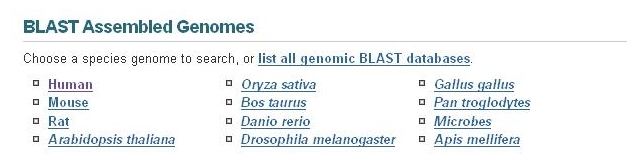 BLAST Assembled Genomes list